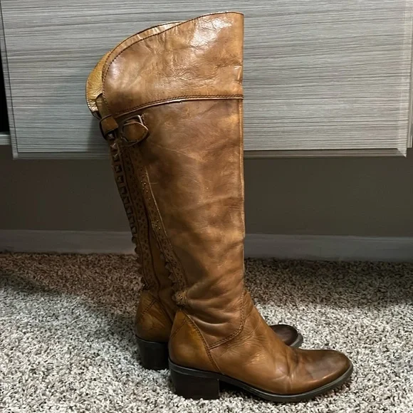 VINCE CAMUTO Knee High Distressed Leather Studded Boots - Picture 5 of 16